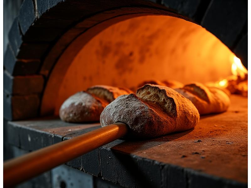 Des pains dorés dans un four à bois, l'ambiance chaleureuse du fournil.